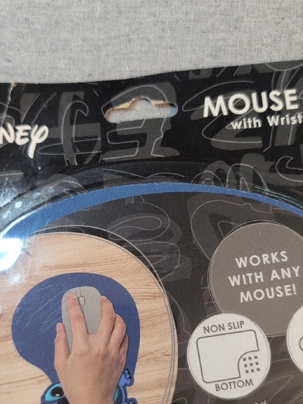 Disney Blue Stitch Wrist Support Mouse Pad with Pink Ear Accents